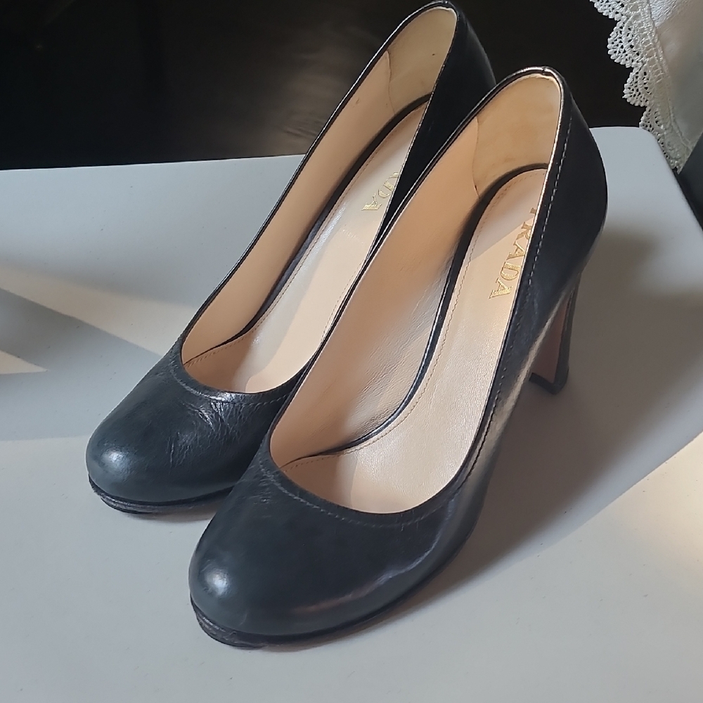 Prada Dark Green Leather Heels